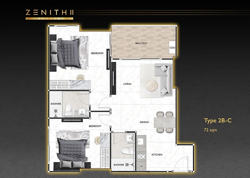 ZENITH II Pattaya — apartment layout