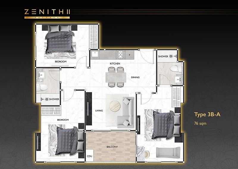 ZENITH II Pattaya — apartment layout