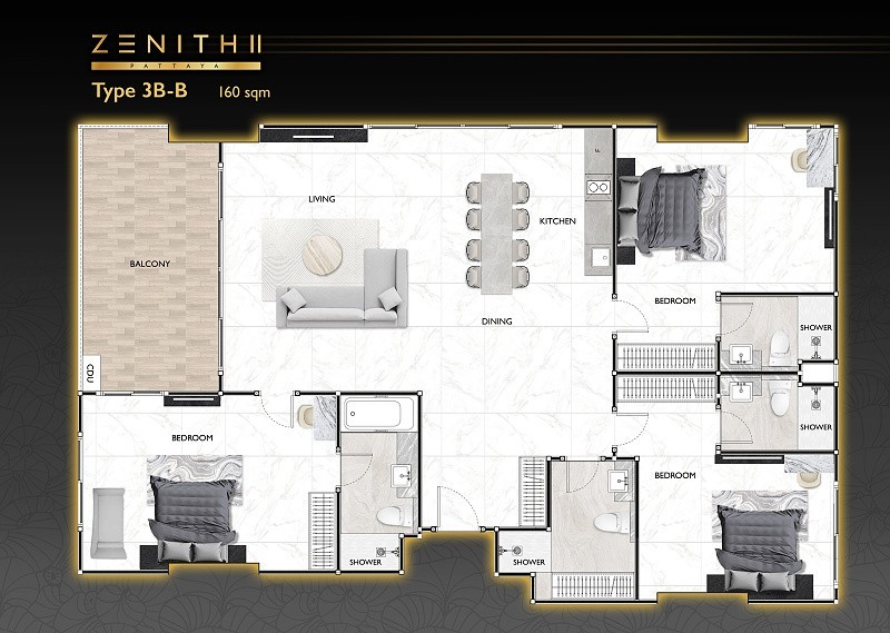 ZENITH II Pattaya — apartment layout