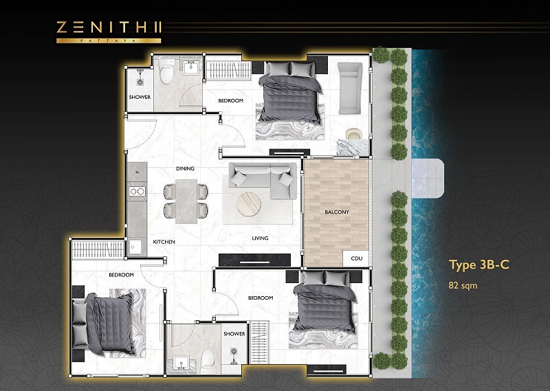 ZENITH II Pattaya — apartment layout