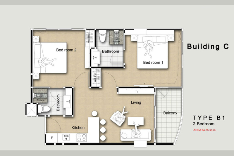 2 Bedroom Condo - ฿ 30,000 p/m