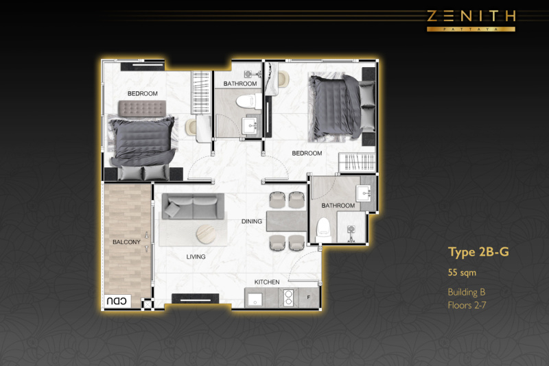 2-Bedroom Apartment with Spacious Balcony - ฿ 5,800,000 